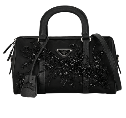 Bijou Embroidered Mini Boston, &pound;1,100, Handbags, Black, Nylon, Front view